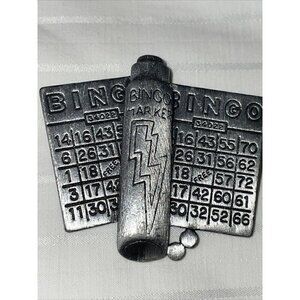 AJC Vintage Bingo Pin Brooch Cards Marker Pewter Tone 1980s
